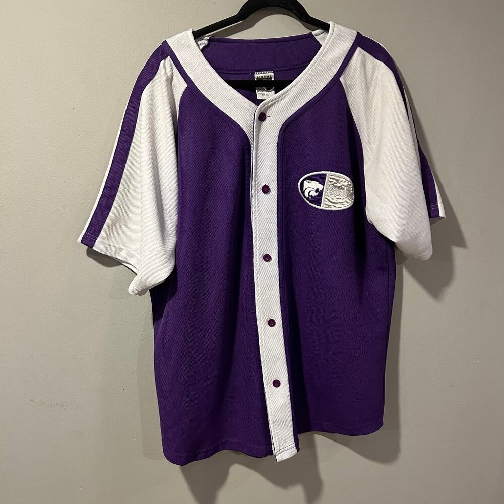 Purple and White Men's Jersey Shirt with Embroidered Patch